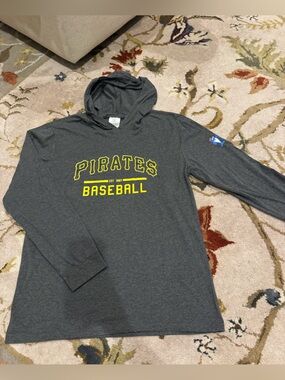 Gray Pittsburgh Pirates Baseball Hooded Long-Sleeve Tee Never Worn